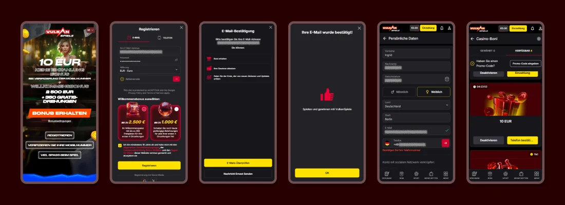 Registrierung und Erhalt des VulkanSpiele Casino Bonus ohne Einzahlung